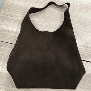 COS - Serif Tote Bag in Suede - Dark Brown